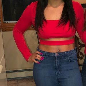 Long sleeve cutout crop top